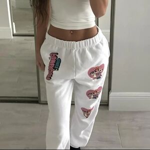 Women's Cartoon Print White Joggers